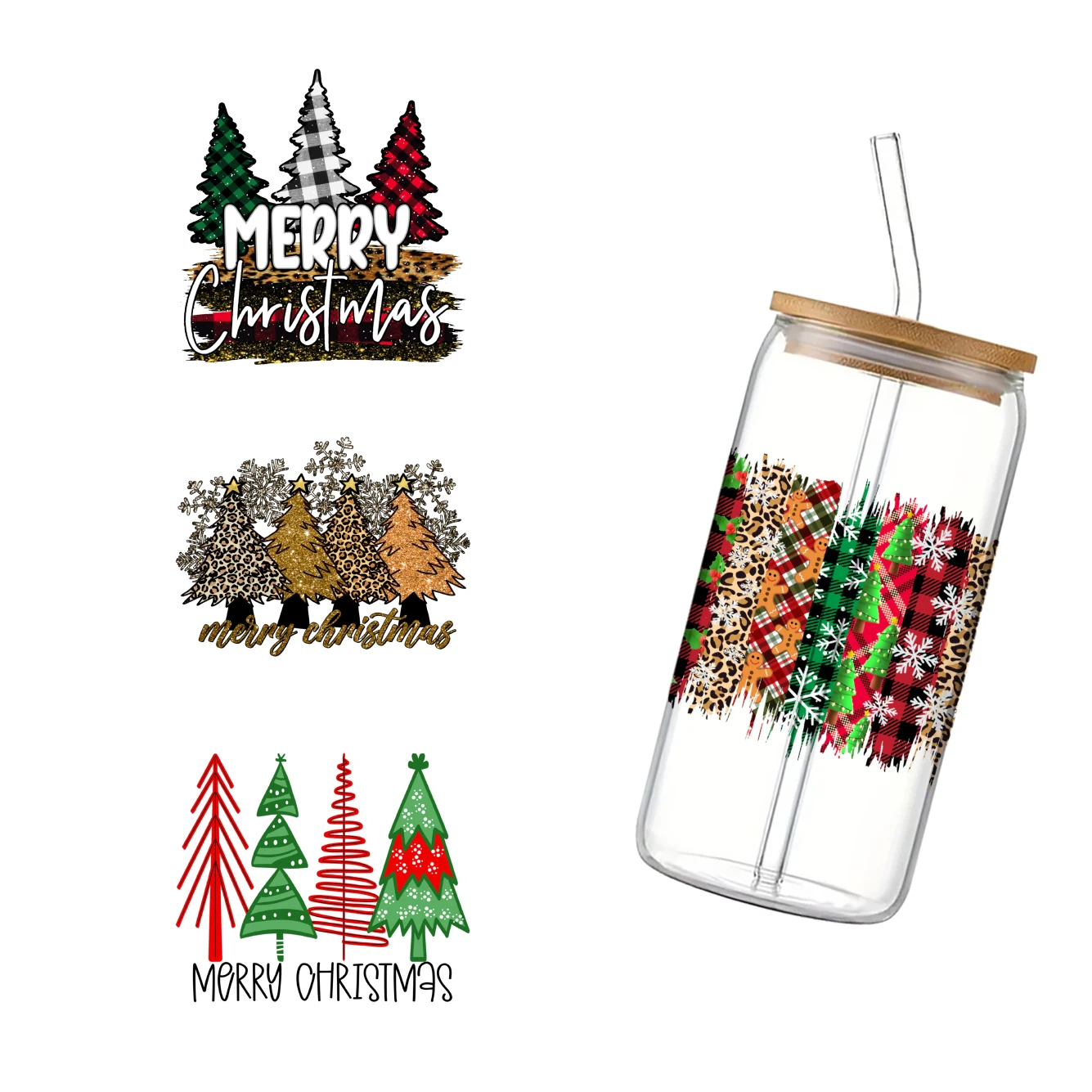 

Christmas tree UV DTF Transfer Sticker For The 16oz Libbey Glasses Wraps Cup Can DIY Waterproof Easy To Use Custom Decals