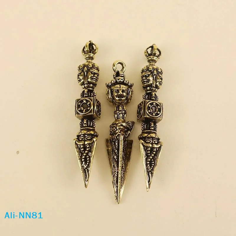 【N】Vintage Brass Vajrakila Head Vajry Pestle Ornaments KeyChains Charm Pendant Lucky Home Decorations