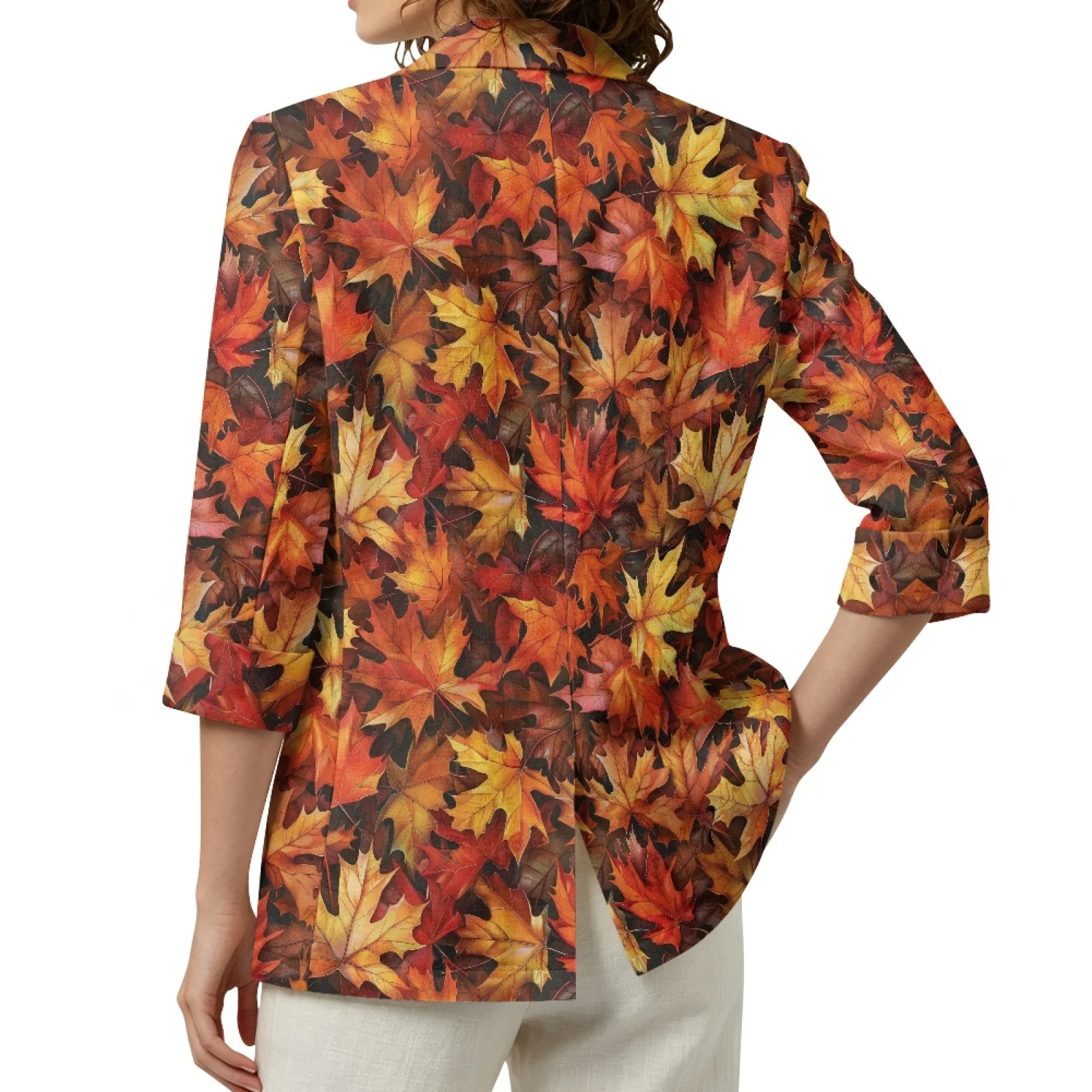 PENSTROLL Maple Leaf Linen Like Open Front Cardigan Work Cardians for Women Lightweight Open Front Button Cardigans