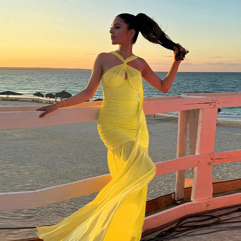 

Wq25106pfo Mesh Ribbon Dress, New Suspender Dress, Hip Hugging Waist Cinching Spicy Girl Long Dress Dress Robe Vestido Women