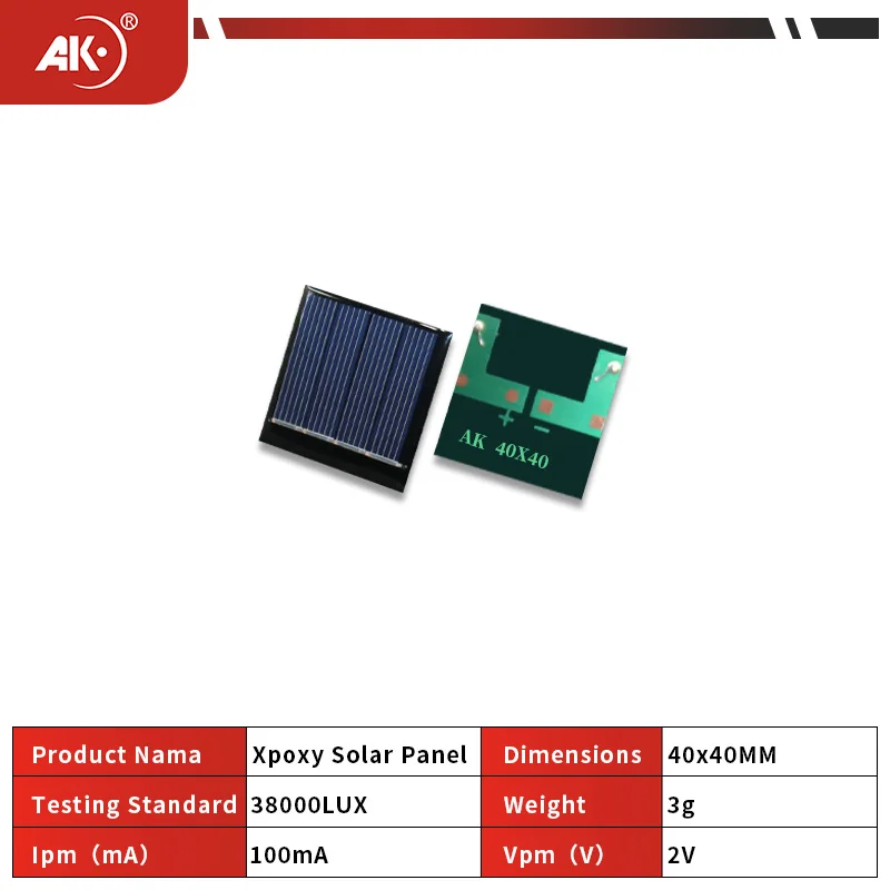 AK 1PC Mini solar panel 40x40mm 2V 100MA micro solar panel Camping portable Fast charger polycrystalline silicon solar cell syst