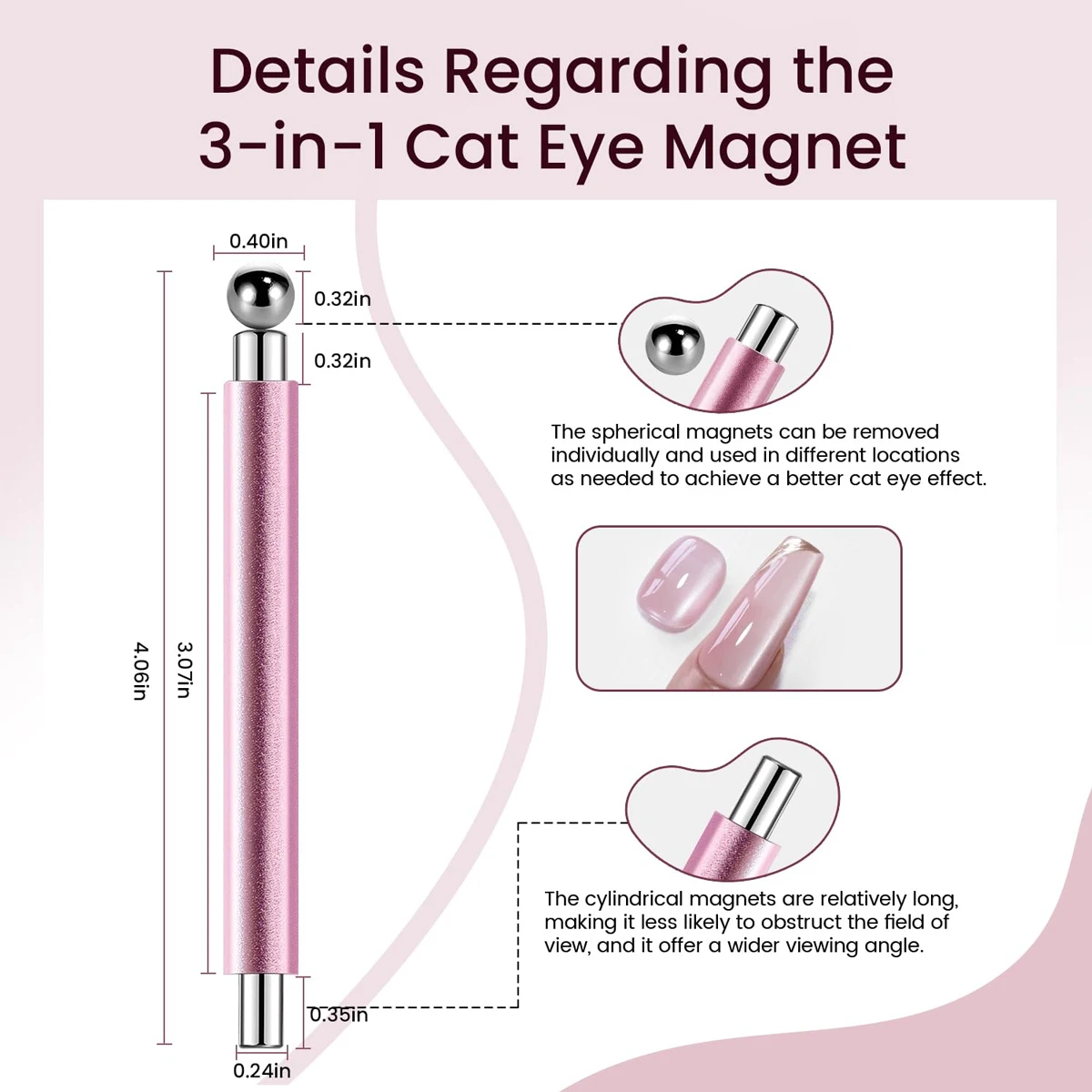 1/2Pcs Cat Eye Magnetic Ball With Nail Magnetic Stick Tool Set Double-head Strong Magnet Pen 3D Cat Eye Gel Nail Supplies view 6