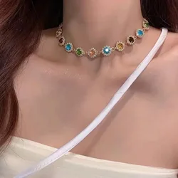 Full Colorful Crysatl Choker Collar Simple Short Neck Chain Necklace