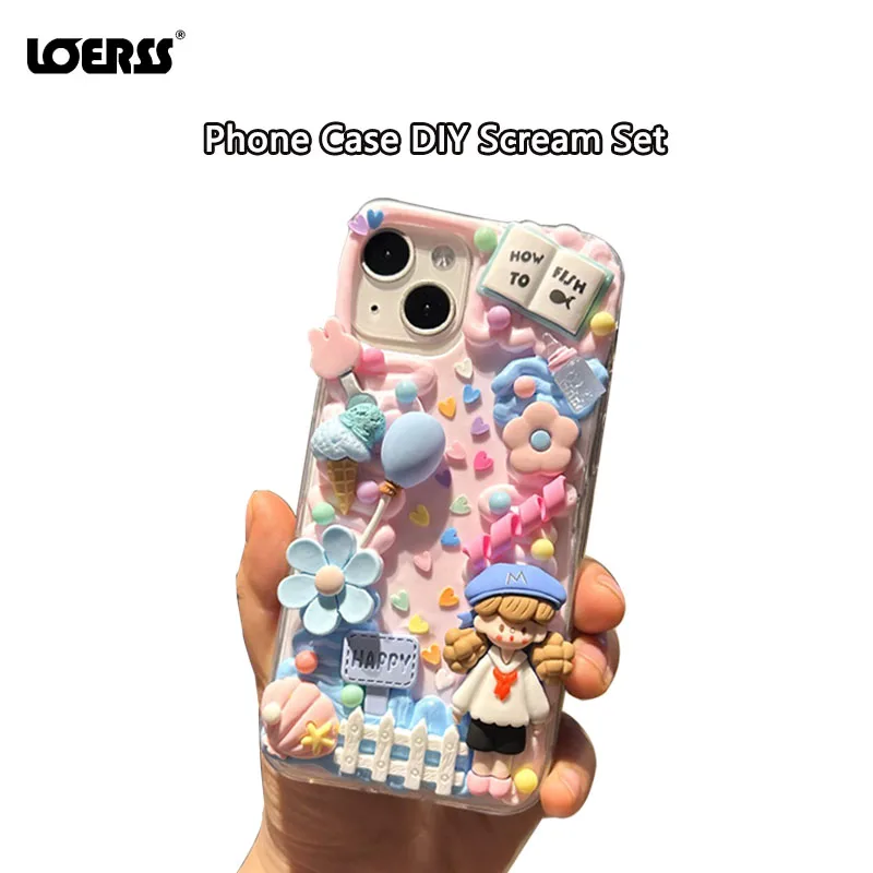 

LOERSS DIY Cream Gel Phone Cases Cute Case Material Pack Handmake Set for iPhone 14 13 12 11 Promax Silicone Transparent Case