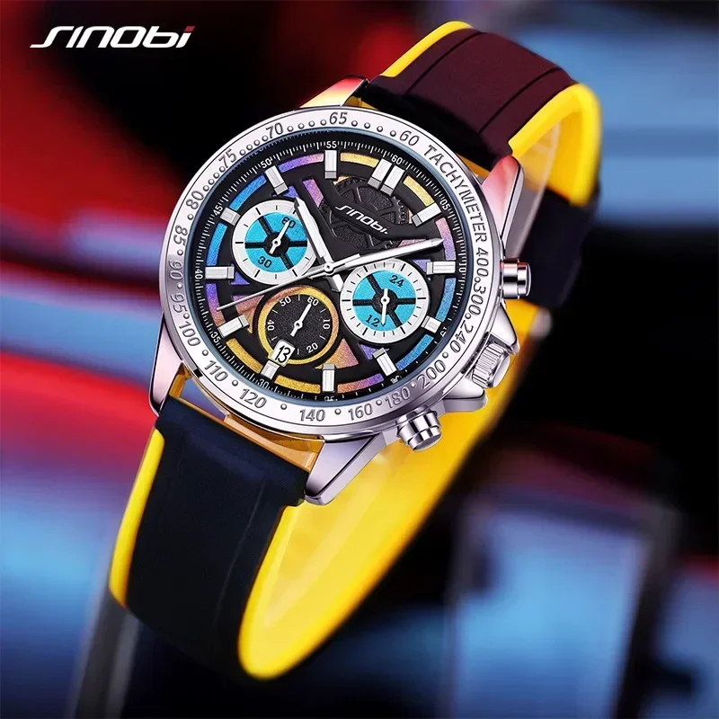 2025Men student watches men multi-functional sports three-eye men watch contrast silicone quartz watch 9886