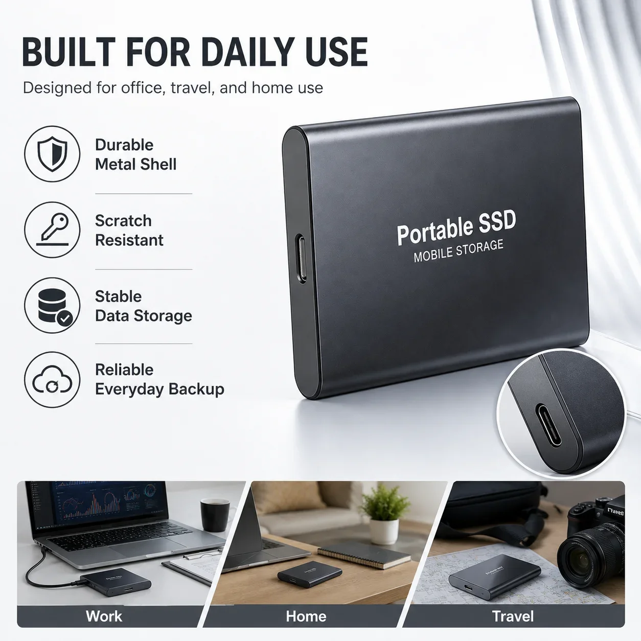 2027 2TB External Hard Drive 2TB Portable SSD USB3.0 Type-C Fast Storage for Laptop/Mac/PC
