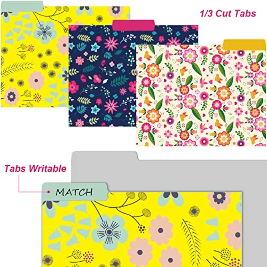 Bestandsmappen Letter-formaat 12-pack Premium waterdichte decoratieve bestandsmappen in mooie kleuren en Flora-ontwerpen Gekleurde bestandsmap