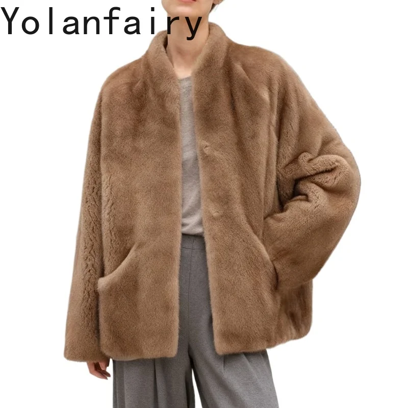 

YOLANFAIRY Элитные женские шубы из натурального меха, роскошные зимние элегантные шубы из цельной норки, женские шубы с рукавами «летучая мышь»