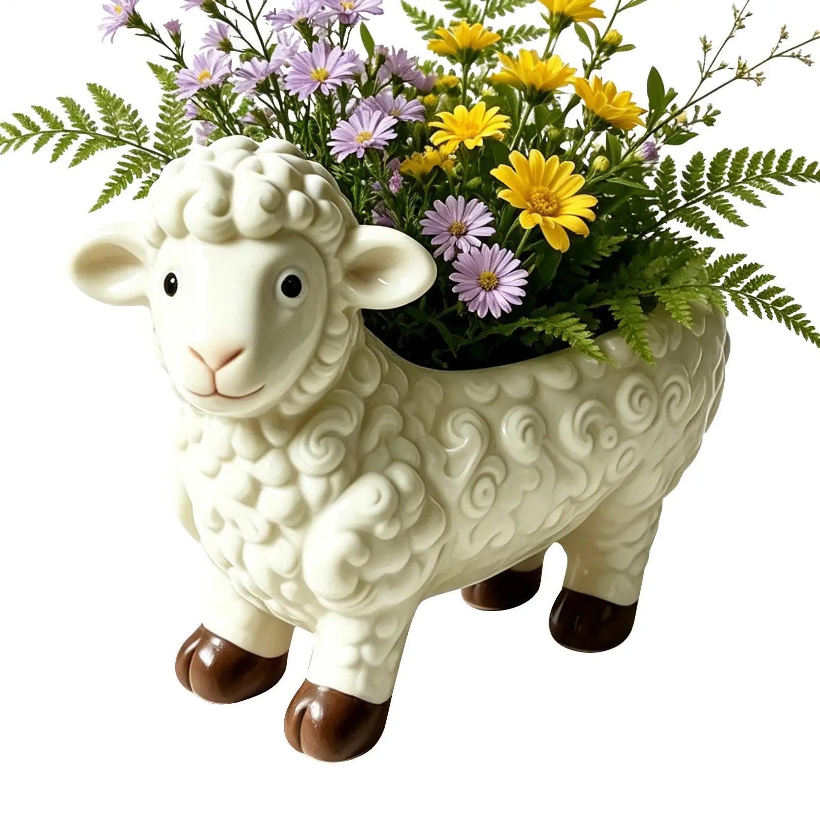 Modern Resin Sheep Animal Plant Pot Garden Decorative Sculpture Houseplants Container for Orchid Bonsai Cactus Outdoor Home Yard