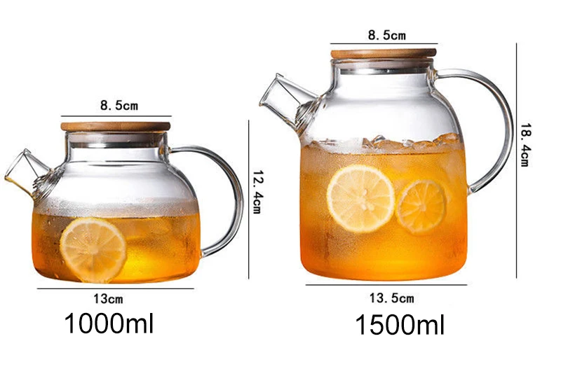 1L/1.5L Big Transparent Borosilicate Glass Teapot Glass Tea Fridge Infuser Teapot With Strainer Pu Erh Kettle Gaiwan Set Pot Cup