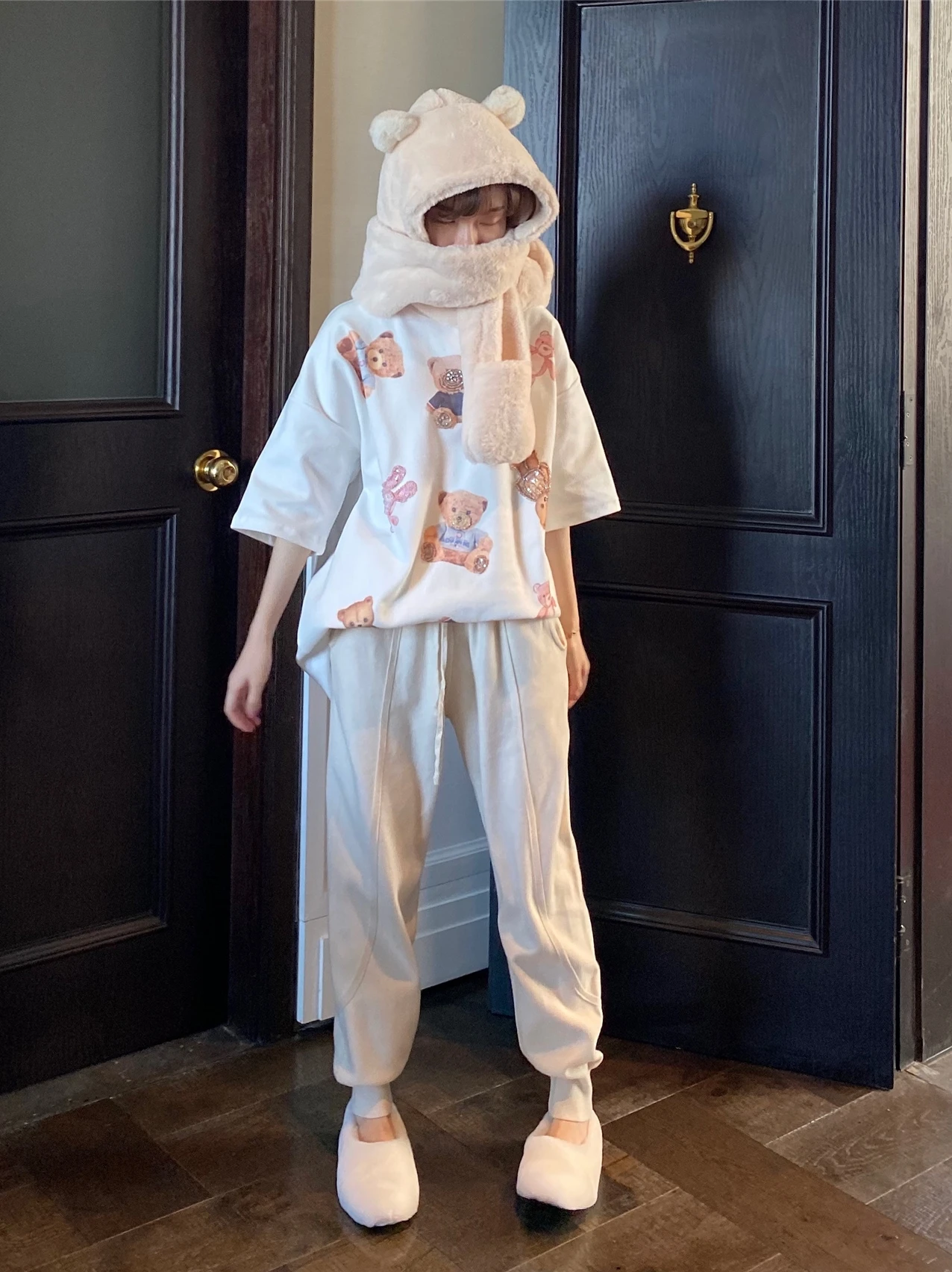 

Вязаные брюки с высокой талией, свободного кроя, скрывающие недостатки фигуры, универсальные, осенние, новые, повседневные, длинные, для женщин больших размеров