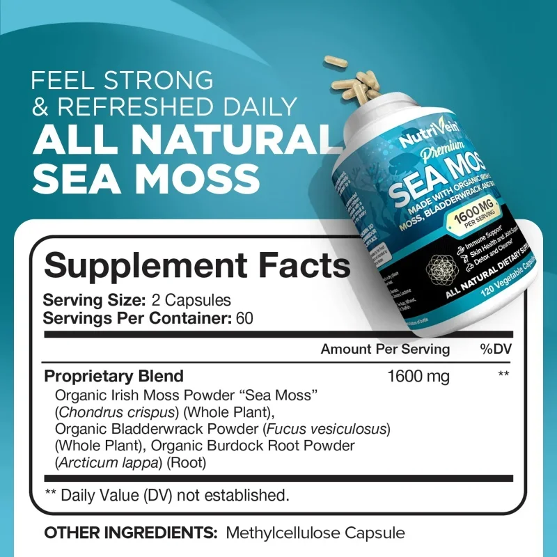 Vegetarian Organic Sea Moss Supports Immune System, Joint Health Intestinal Cleansing Detoxification & Cleansing Skin Supplement