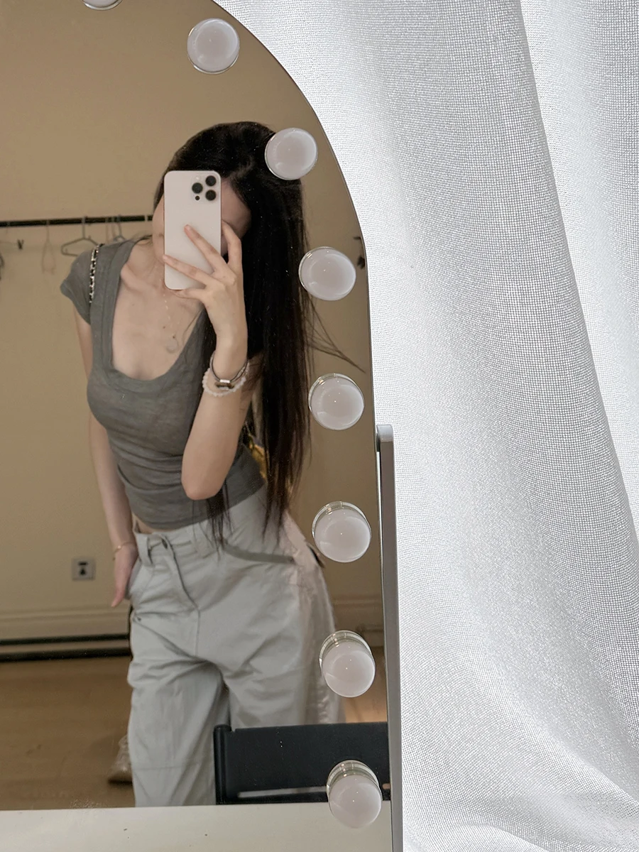 

ay U-Ne ort Sve Slim Fit T-irt Women's Summer New Sle Casual Pure Color Thinming Top Faionable And Sli