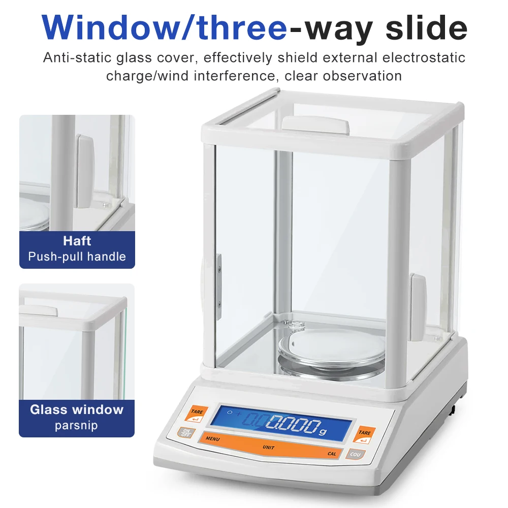 200g 0.001g Lab Analytical Balance LCD Digital Scale Precision Electronic Balance RS232 Interface Weight Scale with Windshield