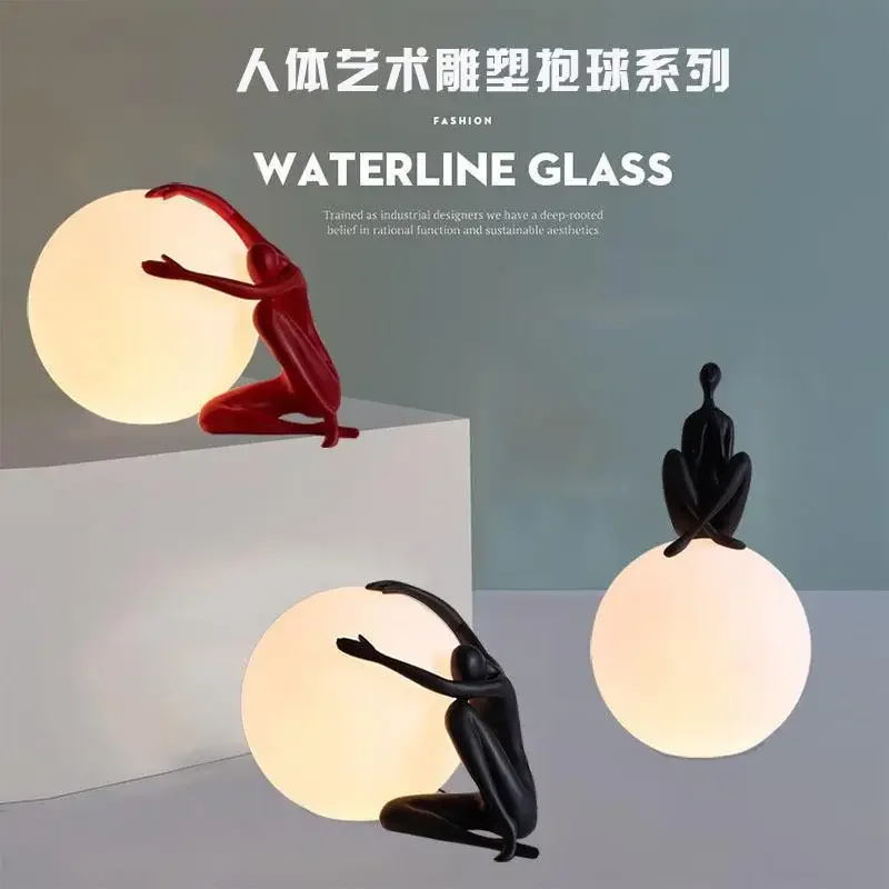 โคมไฟตั้งโต๊ะตกแต่งลายศิลปะร่างกาย สไตล์โมเดิร์นมินิมอล ดีไซน์เนอร์ สำหรับห้องตัวอย่าง ห้องนั่งเล่น ห้องนอน งานเรซิ่นรูปพระจันทร์