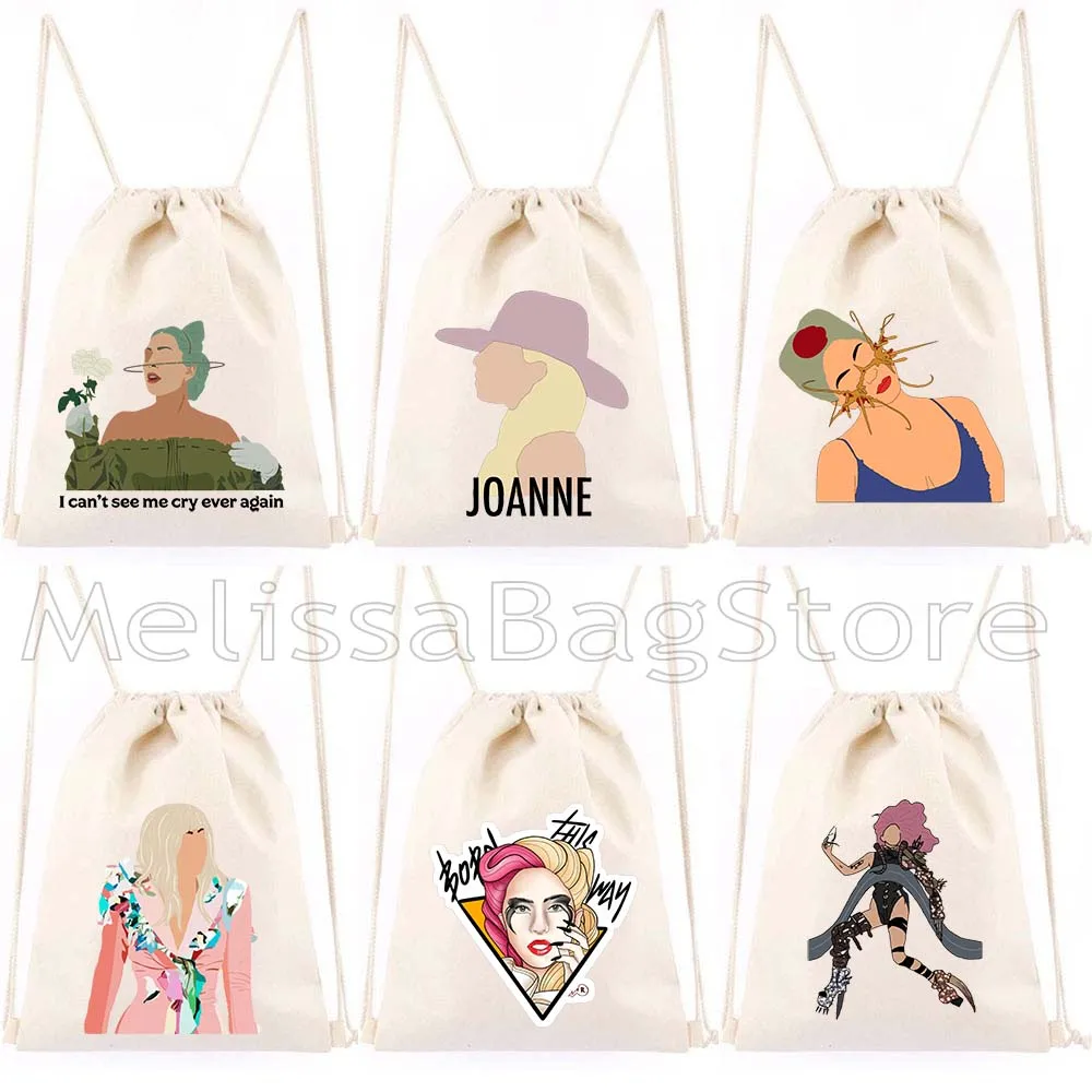 

Free Woman Music Singer Lady Gaga Monsters ENIGMA Lips Joanne World Tour Freak Out Gift Canvas Drawstring Bags Backpack Sackpack