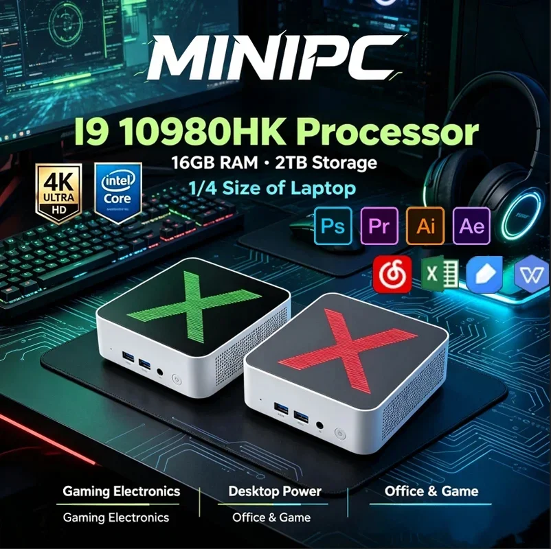 Stylish X‑Design Mini PC Intel Core I9‑10980HK Win11 16GB 2TB SSD WiFi6 BT5.2 4K for Game Stream Video Edit & Home Office Work