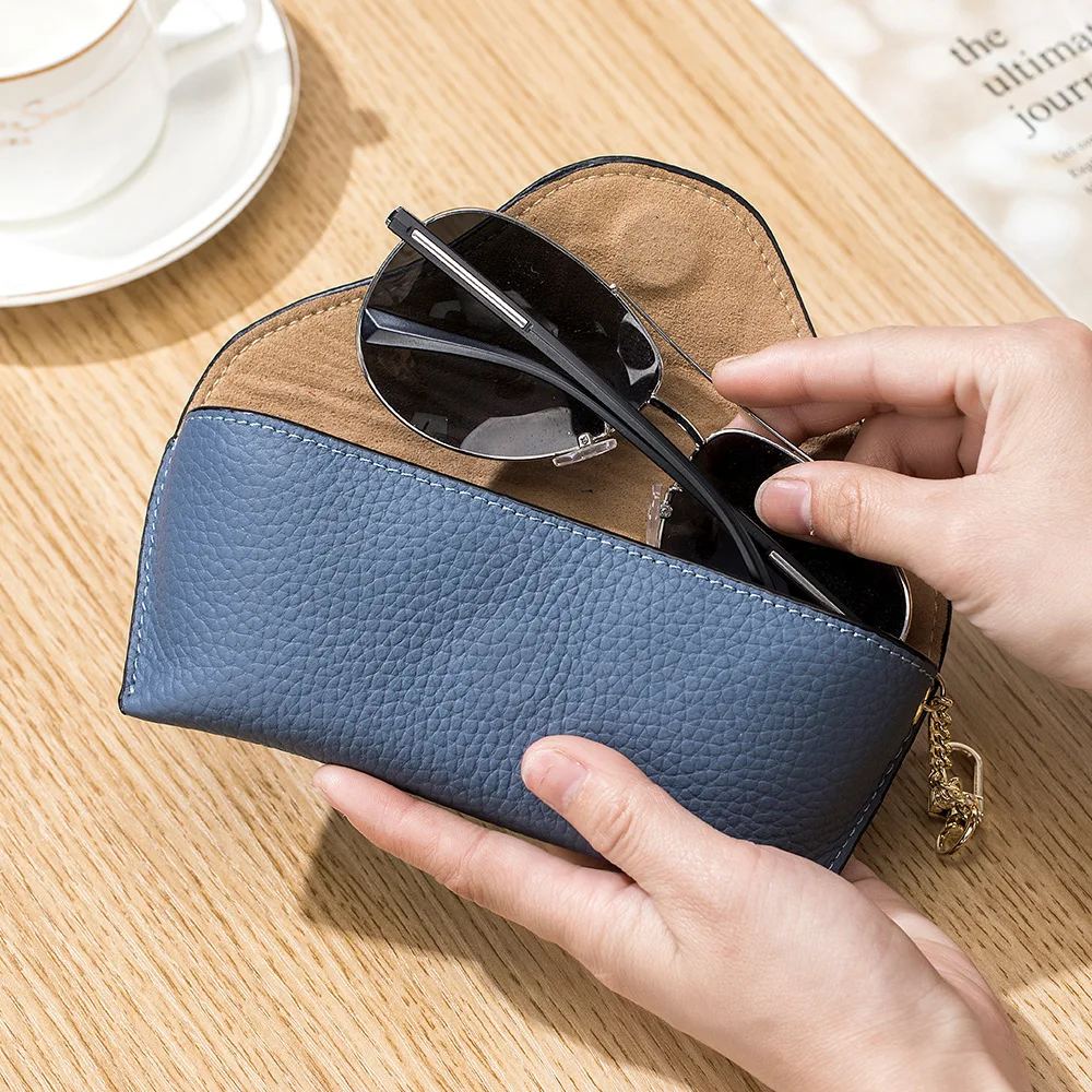 Genuine Leather Reading Glasses Bag Case For Man Women Cowhide Sunglasses Storage Holder Pouch Eyeglasses Box Eyewear Protector