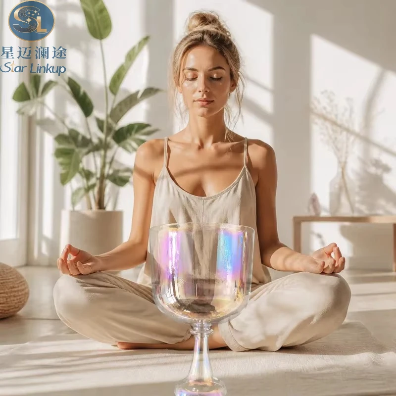 STAR LINKUP 5.3 Inch 4th Octave 432Hz F# QuartzChalice Singing Bowl Thymus Chakra Magic Rainbow Alchemy Vessel for Sound Healing