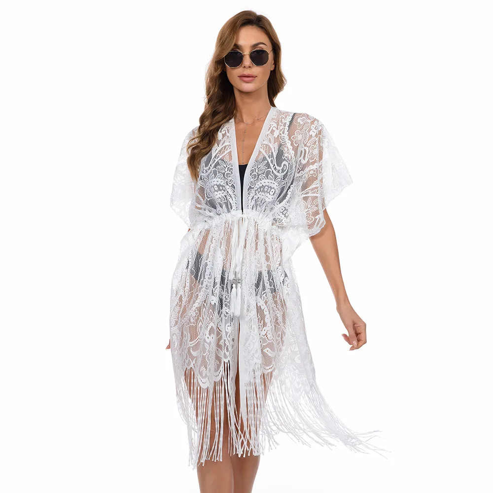 

Sexty See-through Women Lace Beach Cover Up Sunscreen Beachwear Tunic Long Pareos Cardigan Swimwear Swimsuit Bikini Cover Ups