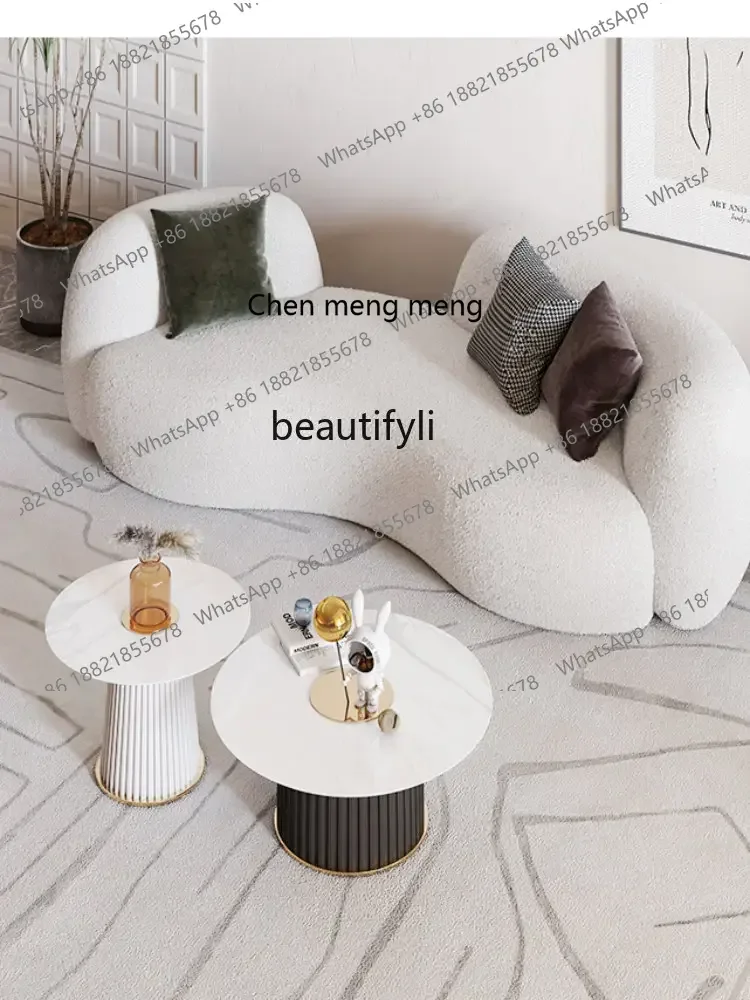 

ss7486 Italian High-Grade Coffee Table Living Room Home New Small Apartment Modern Minimalist Stone Plate round Tea Table Side T