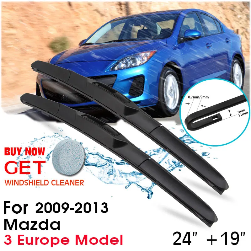 

Car Wiper Blade Front Window Windshield Rubber Silicon Refill Wipers For Mazda 3 Europe Model 2009-2013 24"+19" Car Accessories