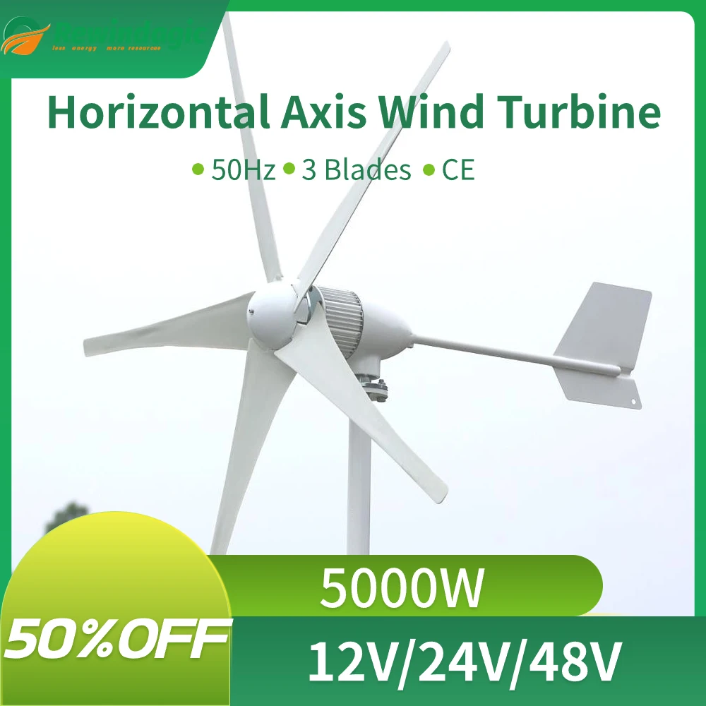 5000W Wind Turbine Generator Complete Set 12V 24V 48V 5KW Magnetic Motor Free Energy Windmill MPPT Inverter Generador Electrico