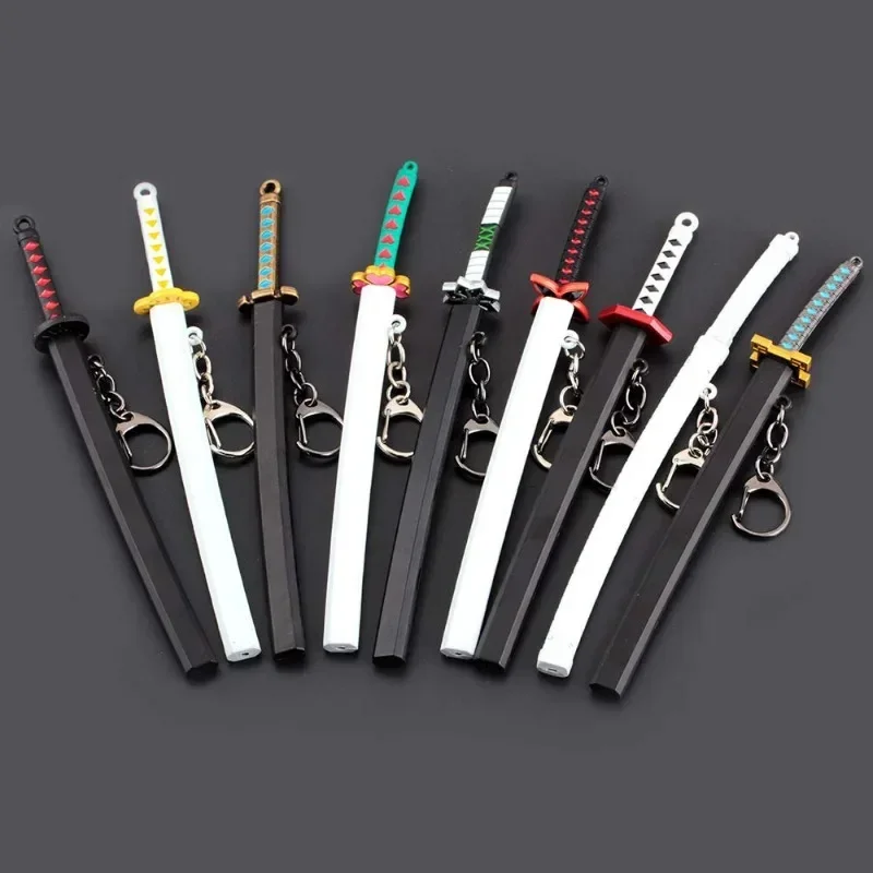 17cm Demon Slayer Sword Keychains Mini Japanese Katana Samurai Key Chain Metal Katana Simulation Pendant Decor Anime Toy Gift