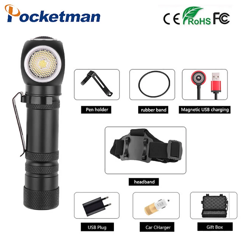 High Lumens XHP50 LED Flashlight Zoomable Flashlights Aluminium Alloy USB Rechargeable Flashlight Can be Used as a Headlamp