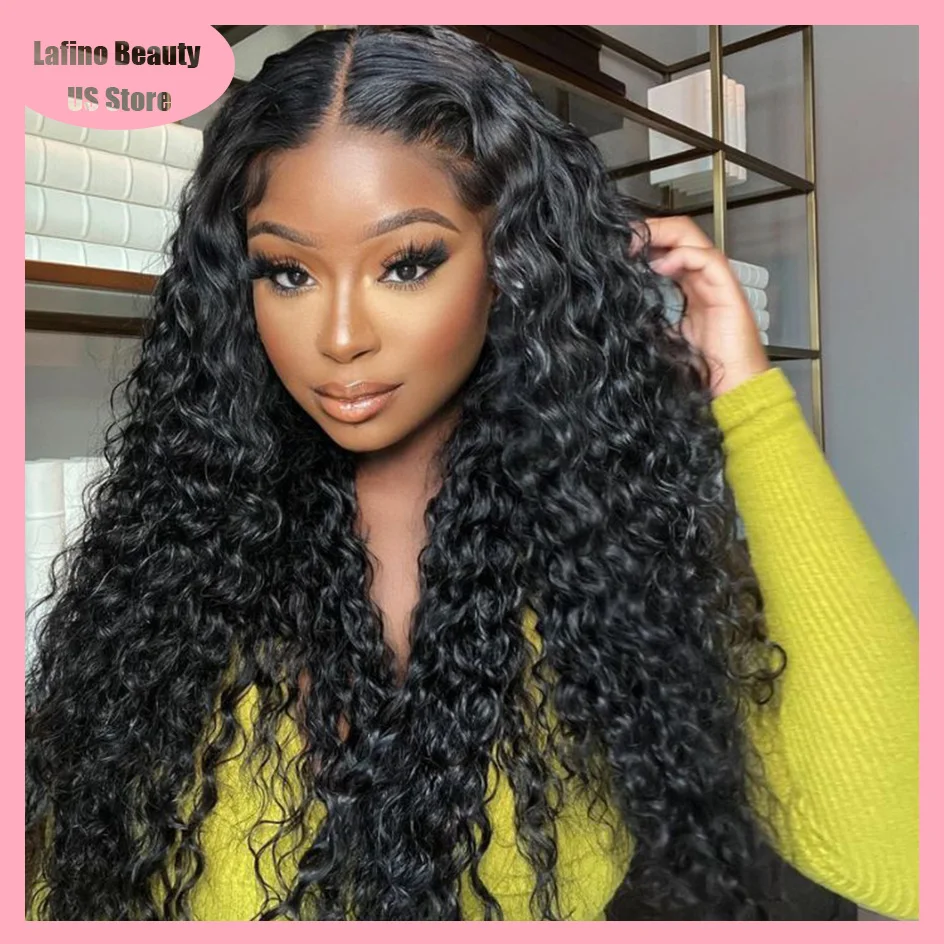 

Lafino Deep Wave Lace Front Wig 4x4 5x5 Hd Lace Closure Water Wave Curly Wigs Black Wig Pre Cut Pre Plucked Glueless Wig