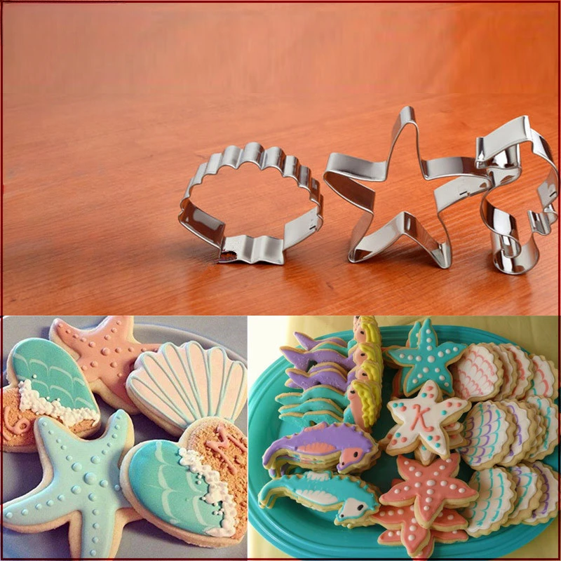 Marine Animal Series Stainless Steel Biscuit Cutter Shell Hippocampus Starfish Shaped Cookie Moulds Cake Baking Decoration Tools