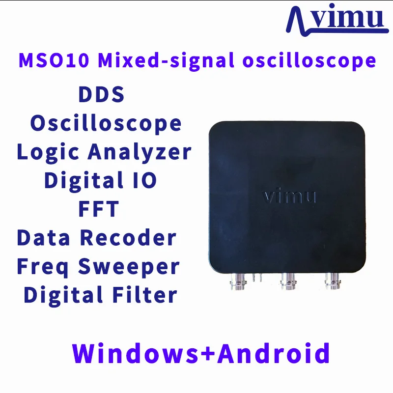Vimu MSO10، راسم الذبذبات المختلط للإشارة USB، راسم الذبذبات أندرويد، محلل المنطق، DDS، مكنسة التردد، جهاز تسجيل البيانات، بطاقة التقاط