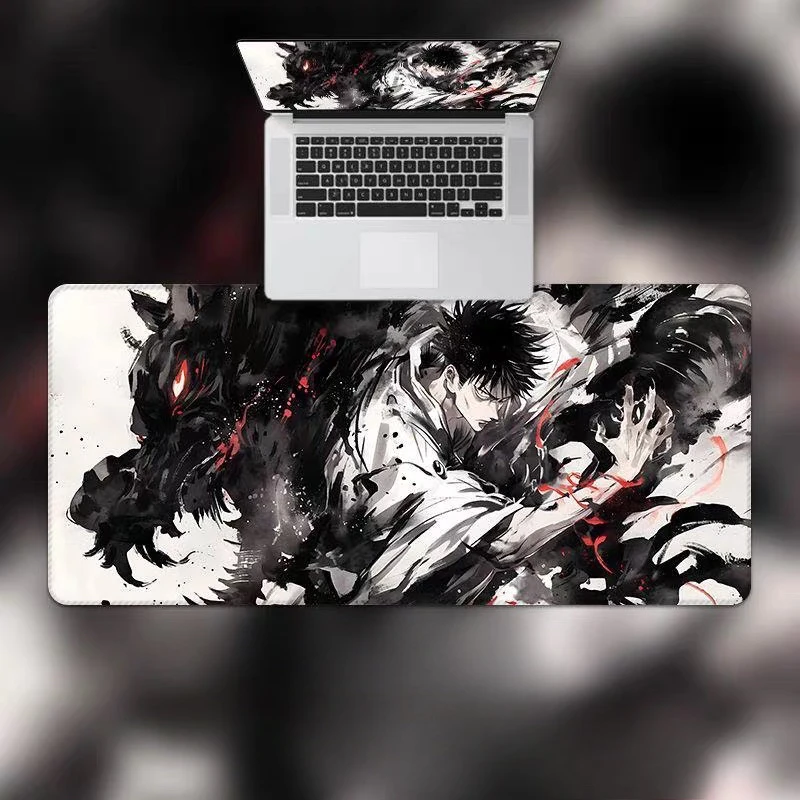 Boys Creative Jujutsu Kaisen Leather Mouse Pad Oversized Anime Ryomen Sukuna Fushiguro Megumi Ink Style Non-Slip Keyboard Pad