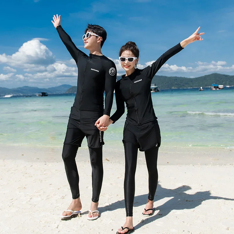 

New Korean Rash Guards Couple Diving Suit Solid Two-piece Sports Jellyfish Suit for Women MenSnorkeling and Surfing Swimsuit Set