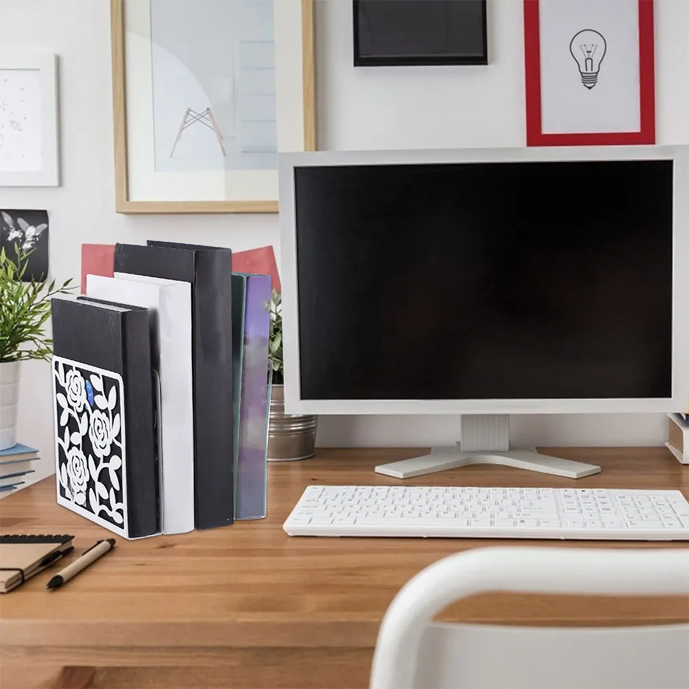 

2 шт. металлические подставки для книг с вырезами, прочные железные настольные держатели для книг, органайзер для дома, офиса, библиотеки, полые подставки для книг