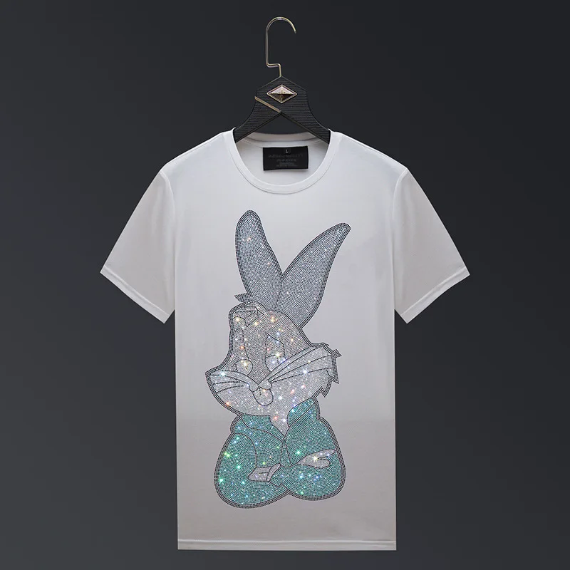 2023 Cartoon T Shirt Men Clothes Fashion Streetwear High Quality Rhinestones Short Sleeve O Neck Slim T-shirts Man Plus Size 6XL