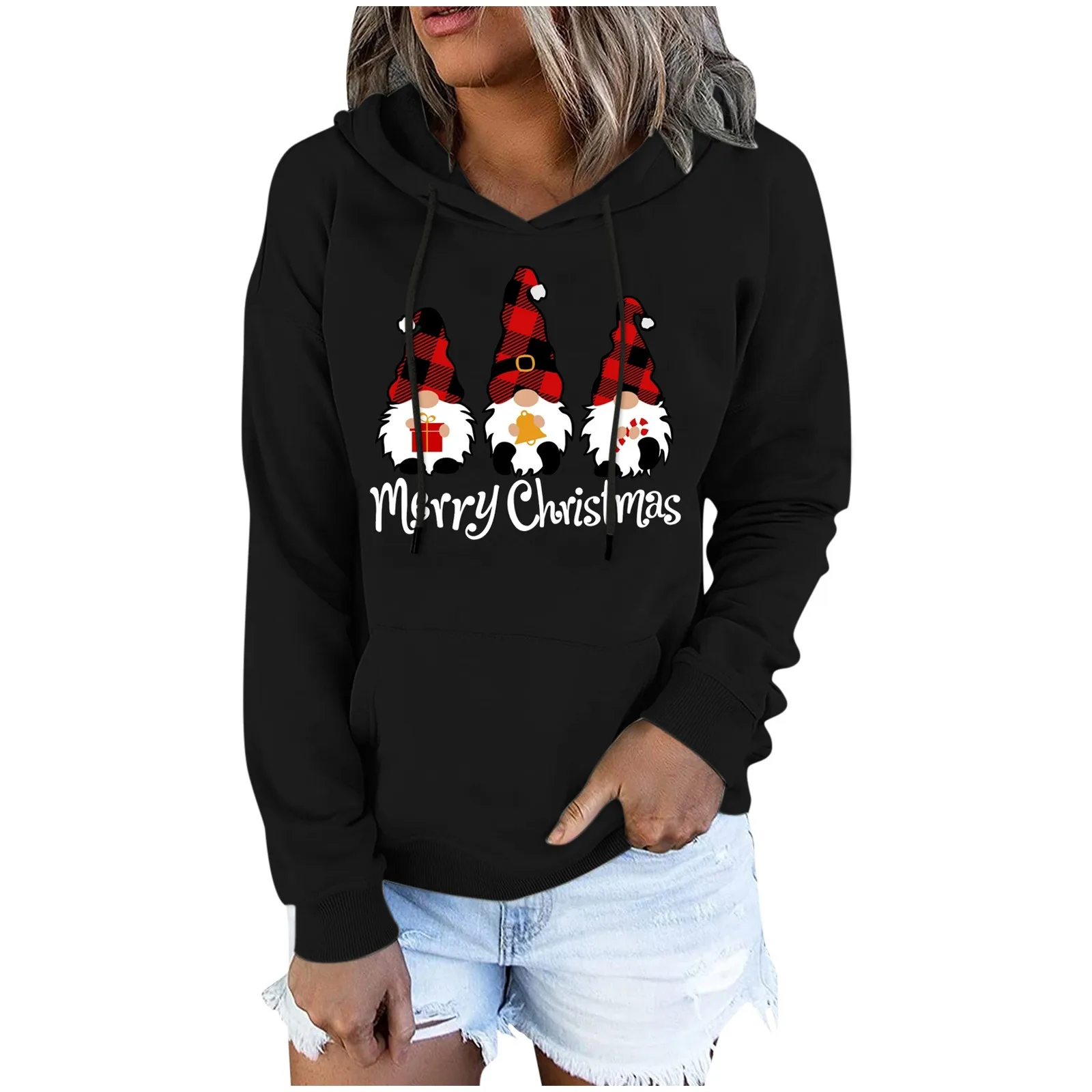 Women Long Sleeve Hoodie Sweatshirt Women Long-Sleeves Hooded Christmas Letter Print Tether Hoodie Sweatshirts for Women