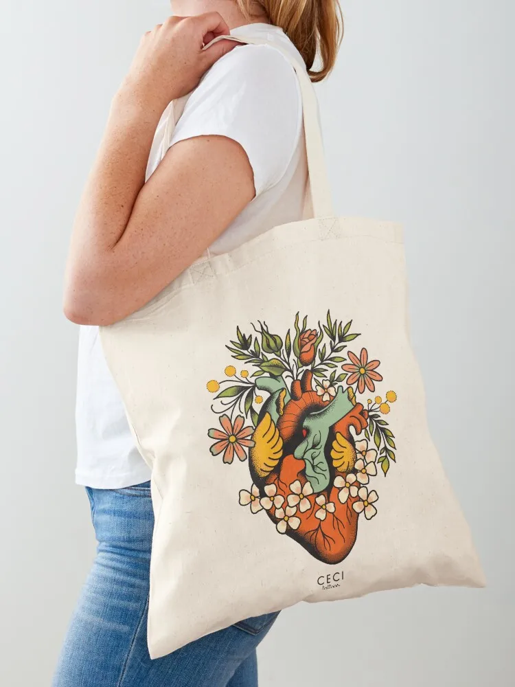 

Anatomical Heart with flowers, tattoo flash Tote Bag tote bag women hand bag ladies Women's Shopper handbag