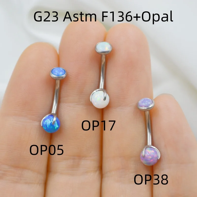 10PCS Body Jewelry-G23 Titanium  Smart Opal 14Gx10x5/5mm Navel Belly Button Body Piercing 14G Navel Curve Barbells Belly