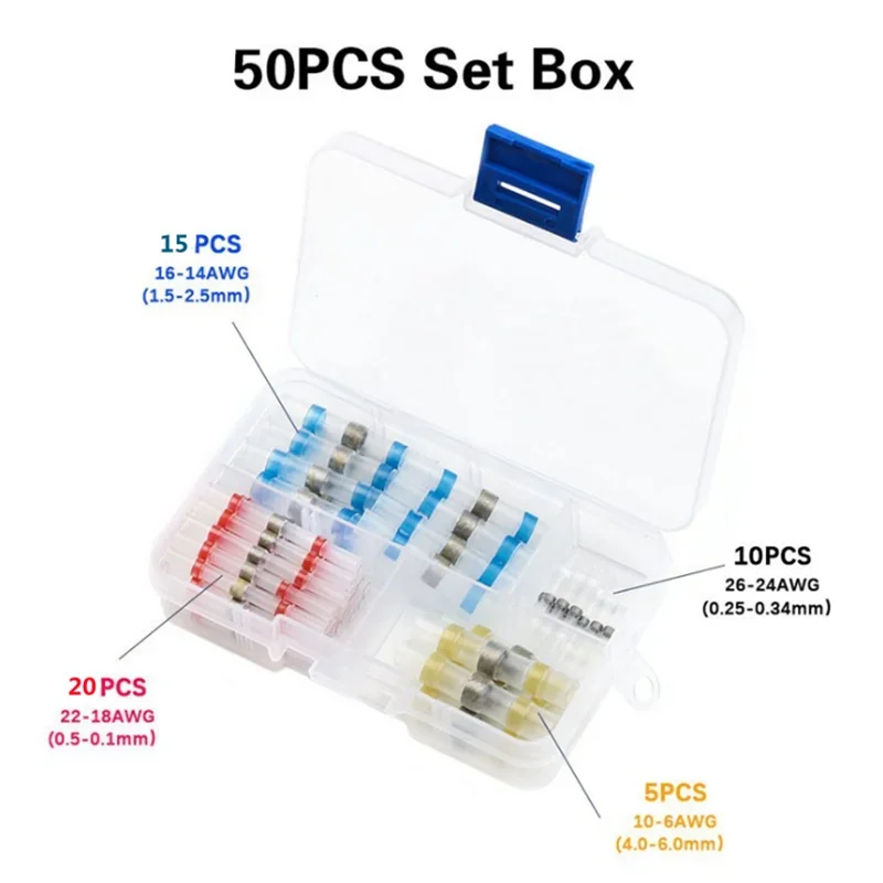 50-300Pcs boxed terminal heat shrinkable tube waterproof car wire connector welding extrusion cable terminal slot clamping