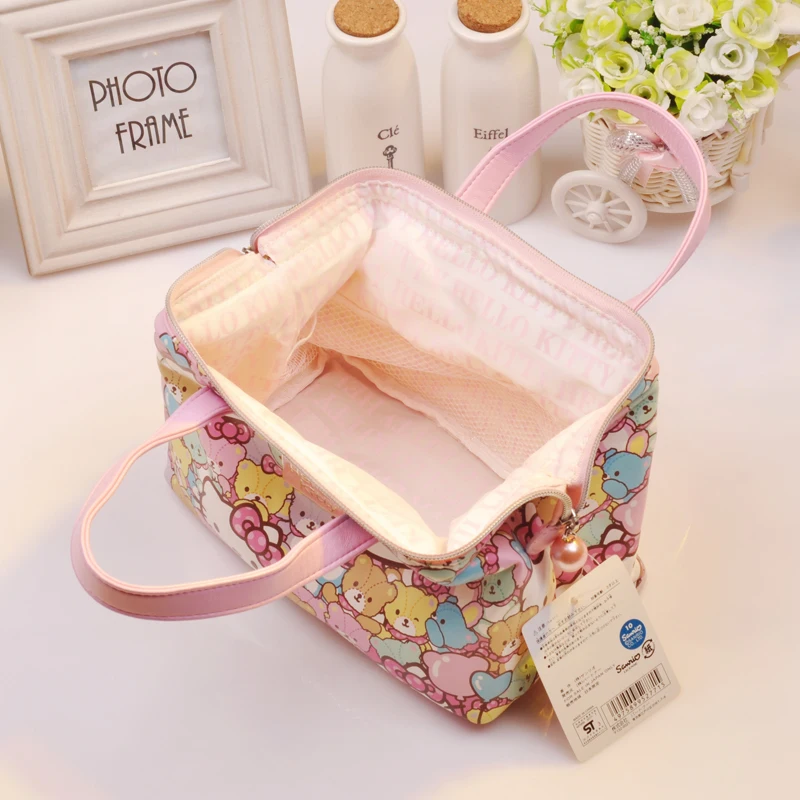 Hot Sale Sanrio Hello Kitty Cartoon Cosmetic Bag Kawaii Cat Make Up Bag Travel Size Makeup PU Purses Bags Melody Women Handsbag