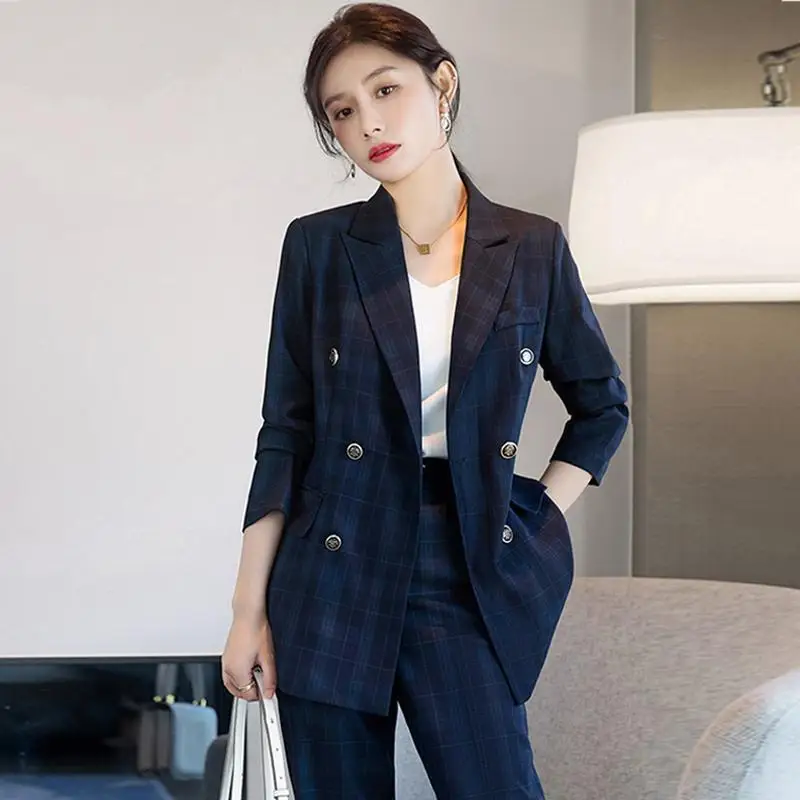 2-G13  1High-grade suit for women, professional formal wear, Korean style, fashionableh style, casual plaid suit, two-piece suit