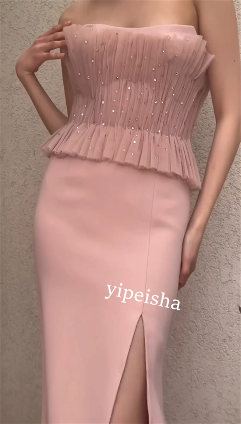 Jersey plisado con lentejuelas, vestido Midi sin tirantes, a medida, para cumpleaños