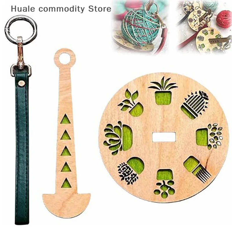 Ferramentas de tricô giratórias de madeira, acessórios de crochê, suporte diy, carretel de linha de costura com alça de pulso, enrolador de bola de lã, suporte de fio