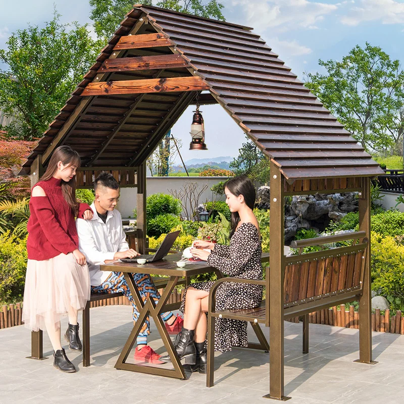 

gazebo outdoor courtyard solid wood pavilion chalet outdoor assembly outdoor villa anti-corrosion wood awning room