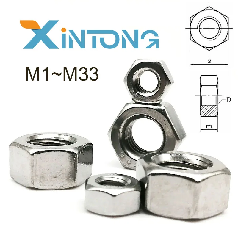 1~50pcs 304/316 Stainless Steel Hex Nut M1 M1.2 M1.4 M1,6 M2 M2.5 M2.6 M3 M3.5 M4~M33 Locknut Insert Self Lock Nut Nuts  Nut Cap