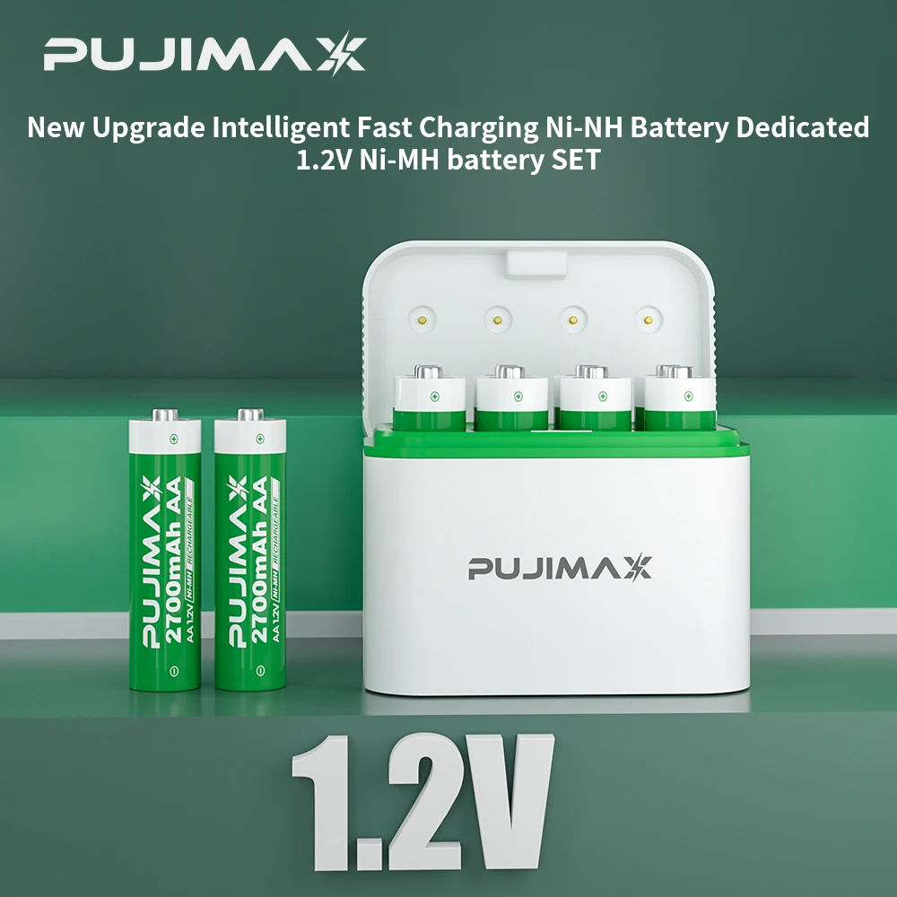 PUJIMAX Smart Charging Case Equipped with 8pcs 1.2V Rechargeable AA High-capacity 2700mAh NiMH Batteries Ni-MH battery kit