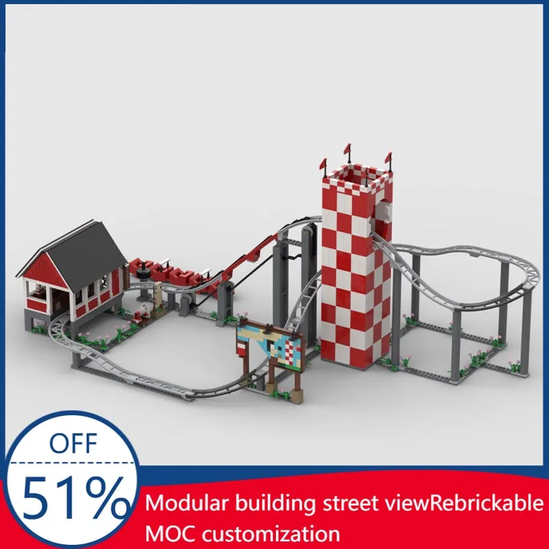 1911PCS Barnstormer Roller Coaster Amusement Park Scene MOC Model Building Blocks Assembly Educational Birthday Christmas Gift
