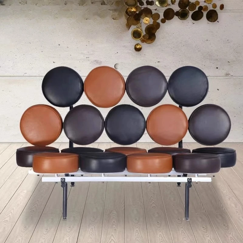 

Marshmallow sofa living room model room modern metal leather art double leisure
