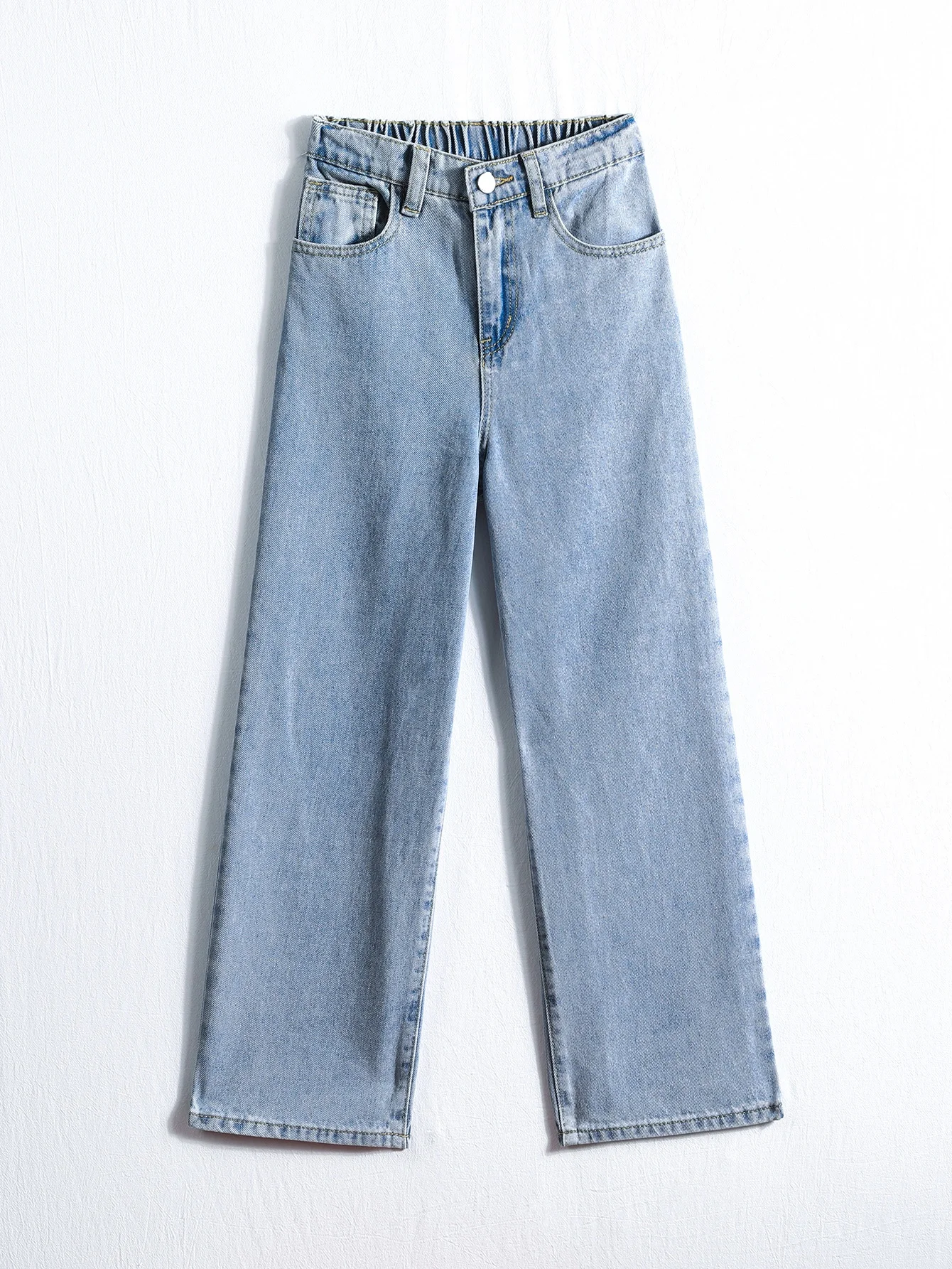 Джинсы для девочек-подростков, детская одежда, модные широкие брюки для мальчиков, весна 2024, повседневные свободные повседневные прямые брюки с эластичной резинкой на талии Джинсы для девочек-подростков, детская одежда, модные широкие брюки для мальчиков, весна 2024, повседневные свободные повседневные прямые брюки с эластичной резинкой на талии